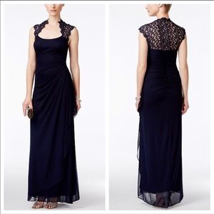 XSCAPE Stand-Collar illusion back gown